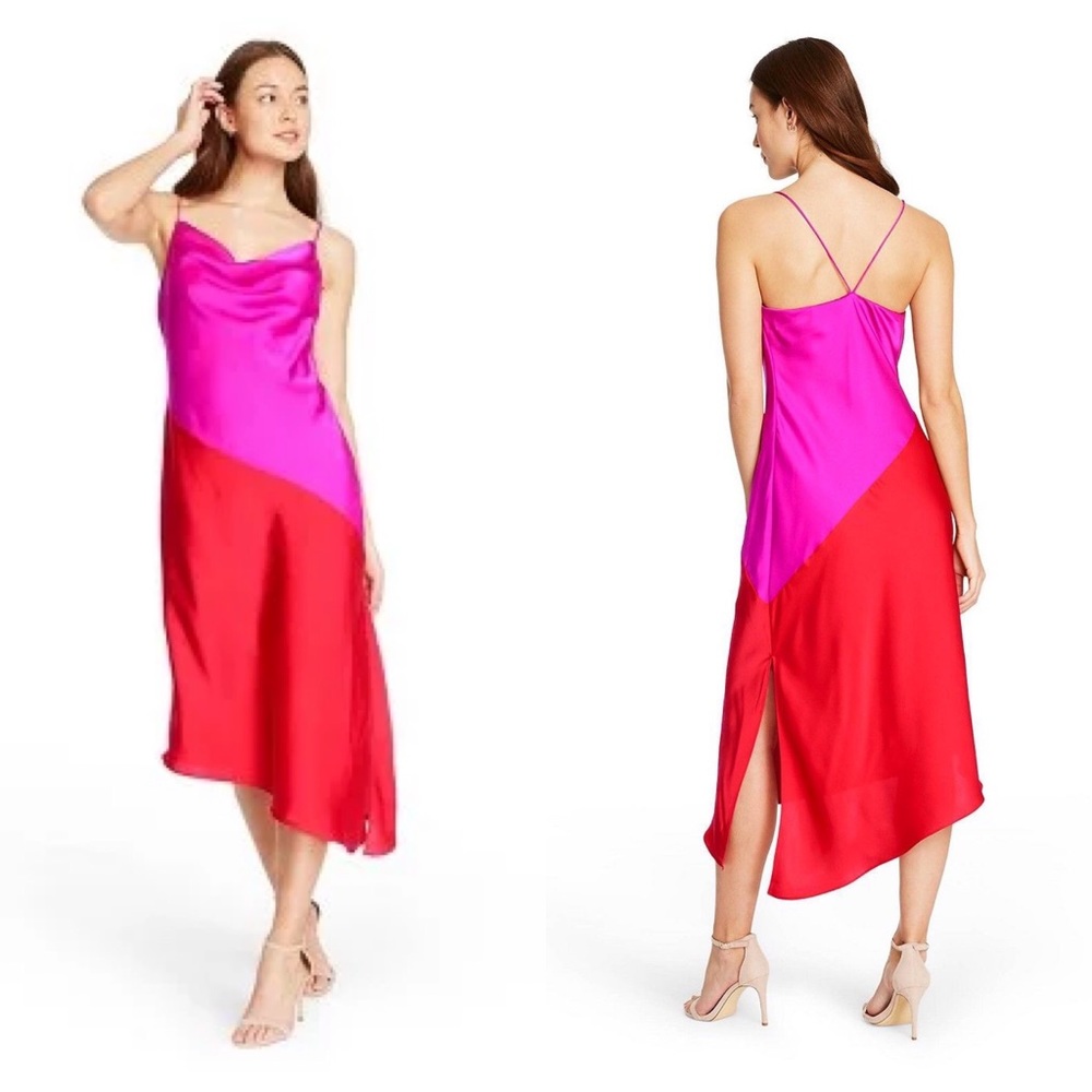 Cushnie x Target Red/Pink Satin Cowl Neck Dress